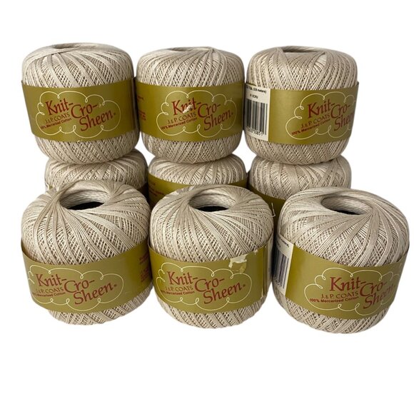 J & P Coats Knit-Cro-Sheen Cotton Thread 250 Yds 9-Pack Ecru Apparel Home Projec - Picture 1 of 4